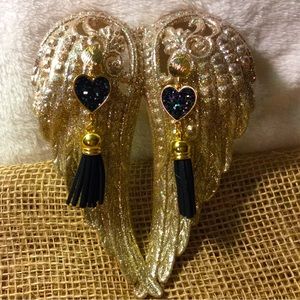 Heart shaped Leather with Black Fringe and Gold